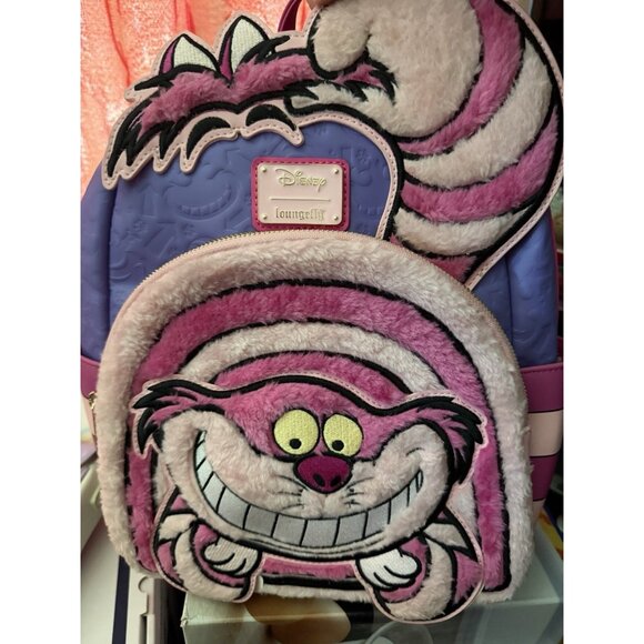 Loungefly, Disney Handbags - Loungefly Disney Cheshire Cat Alice in Wonderland Pink Purple Mini Backpack